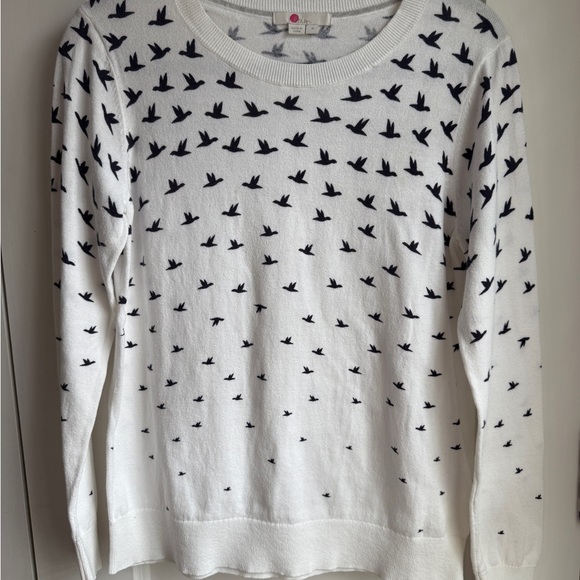 Boden, 100% Cotton Crew Neck Sweater, White with Navy Bird sweater, Medium - Picture 2 of 11